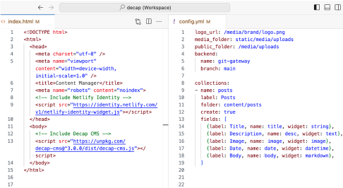 Decap CMS YAML configuration file